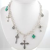 Sterling Silver and Turquoise Cross Charm Necklace, #8826