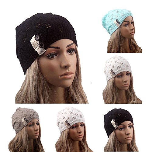 Fashion Womens Knit Winter Warm Baggy Beanie Hats Ski Crochet Slouch Hip-hop Skull Cap (Black)