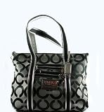 Coach Signature Poppy Op Art C Glam Shopper Bag Tote Black