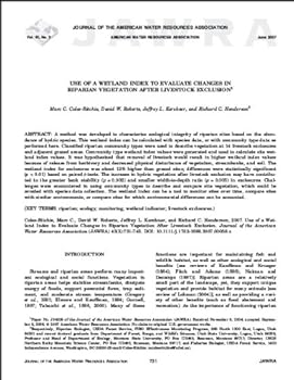 use of a wetland index to evaluate changes in riparian vegetation after livestock exclusion - marc c. coles-ritchie. david w. roberts. jeffrey l. kershner and richard c. henderson