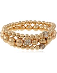 Gold-Tone Crystal Beaded Trio Stretch Bracelet Set 7"