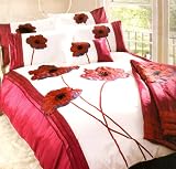 Matching Bedrooms Premium Range Applique, Embellished & Embroidered Double Size Duvet Cover Set with 3D Flower Effect Red