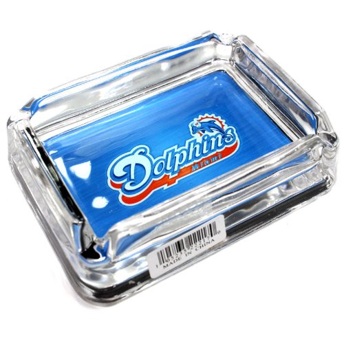 Detail image Miami Dolphins Glass Ashtray - Dimensions 3 Inch x 4 Inch - Simulated Black Velvet Botton