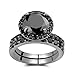 Caperci Black Sterling Silver Round Black Diamond Spinel Solitaire Bridal Wedding Ring Set