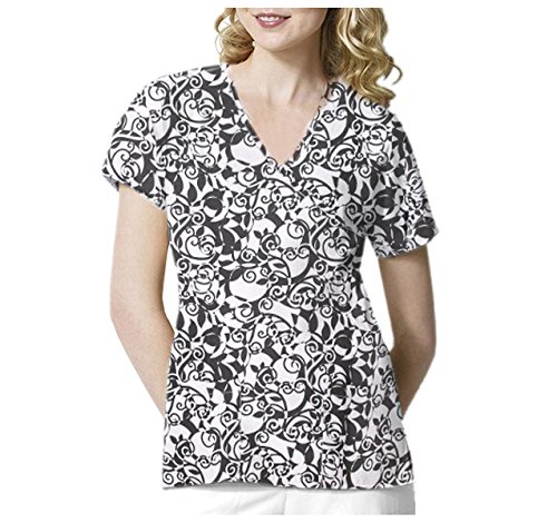 G MED Women's Printed Fashion Wrap Scrub Top with Back Tie