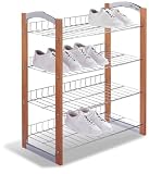 Four Tier Shoe Rack - by Organize It All - 17045 (Chrome/Wood) (28.5