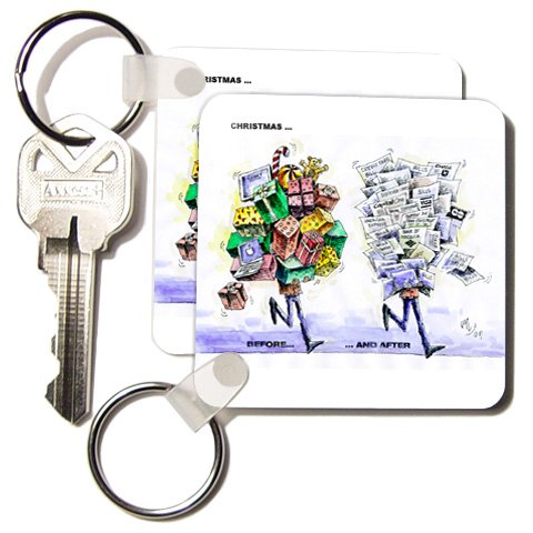 VAL Cartoon about Christmas Shopping and Debt - Set Of 4 Key Chains