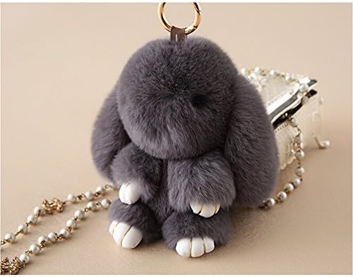 Green Burgeon Real Fur Rabbit Handbag Decoration Plush Bunny Car Keychain Rabbit Fur Doll (dark grey)
