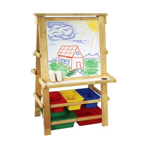 Childrens Toyshop  Toys : Natural Wood Easel with Plastic Bins