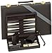 Compact Travel Magnetic Backgammon with Carrying Strap - Black with Grey Stripe