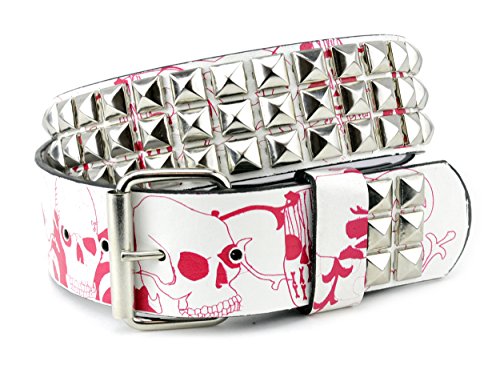NYfashion101 Pyramid Studded Skull Print Single Hole Genuine Leather Belt