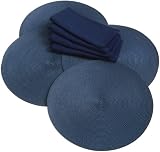 DII Round Braided Table Linen, Nautical Blue, Set of 8