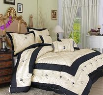 7 Pieces Off-white Embroidery Floral Patchwork Comforter Bed-in-a-bag Set Queen Size Bed