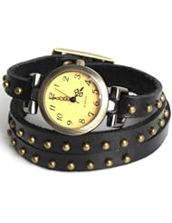 YesurpriseWeave Fashion Rivet Weave Wrap Around Leather Retro Bracelet Woman Wrist Watch Gift Black