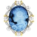14K Yellow Gold Lady Profile with Flower Cameo Brouch with Pearls