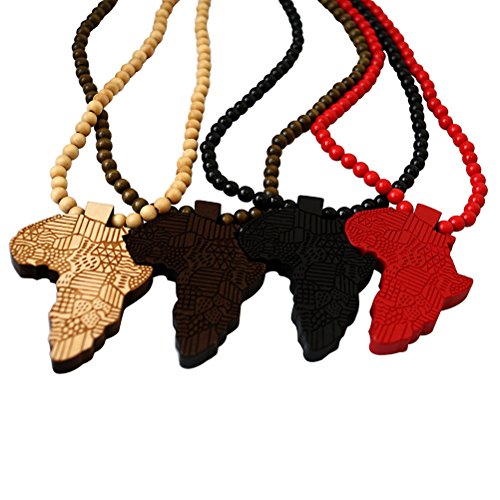 zjskin6688 store New fashion Hip-Hop African Map Pendant Wood Bead Rosary Necklaces