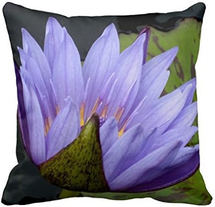 LCArtStore Lavender Water Lily 18x18 Inch Cotton Linen Decorative Pillow Case Throw Pillow.