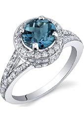 London Blue Topaz Halo Ring Sterling Silver Rhodium Nickel Finish 1.50 Carats Sizes 5 to 9