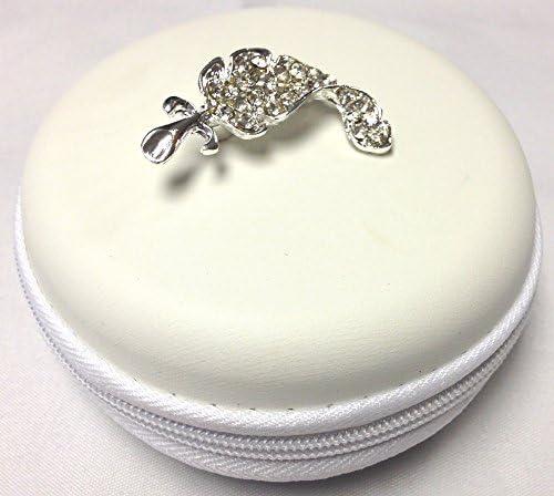 White Carrying Leather Case for Fitbit Flex Force Charge Charge HR One Zip Band Wireless Activity Bracelet Sport Wristband Bag Holder Pouch Hold Box Pocket Size Hard Hold Protection Protect Save + Nice Crystals Feather Brooch
