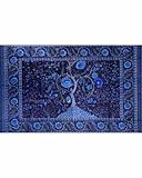 Deep Blue Tree Of Life Indian Bedspread, Twin Size