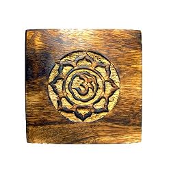 Rosewood Keepsake Box from India with Hindu Om and Lotus Flower Top, 5x5