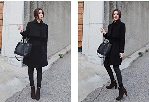 Rural Style Hand Made Female Winter Mid Long Elegant Tweed Coat (L, black)