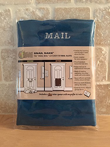 Snail Sakk: Mail Catcher for Mail Slots - Blue (2nd Quality). No More Mail on The Floor!  No Screws or Tools Needed.  Draft reducing and Much More.  Use on Home, Office and Garage Doors.