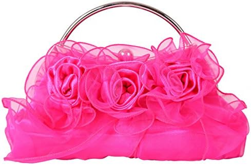 Blueblue Sky Womens Elegant Satin Flower Evening Cocktail Clutch Handbag#3850 (Hot Pink)