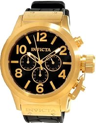 Gold Tone Corduba Quartz Chronograph Black Dial Rubber Strap