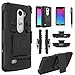 LG Leon Case, LG Power Case, Combo Rugged Shell Cover Holster with Built-in Kickstand and Holster Locking Belt Clip Black + Circle(TM) Stylus Touch Screen Pen