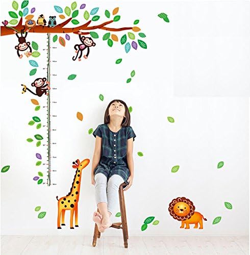 Growth Chart Cartoon Animals Height Wall Stickers Vinyl Removable for Kids Rooms (02)