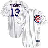 Majestic Starlin Castro Chicago Cubs Replica Jersey-#13 White Pinstripe