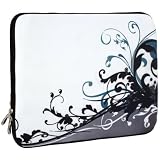 14 inch White Retro Floral Abstract Netbook Notebook Laptop Sleeve Bag Carrying Case for Apple Macbook, Acer, ASUS, Dell, HP, Lenovo