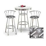 Chrome Bar Table & 2 Chrome 29" Oakland Raiders NFL Fabric Seat Barstools