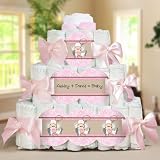 Little Cowgirl - 3 Tier Personalized Square - Baby Shower Diaper Cake