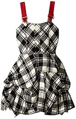 Girls Plaid Print Cotton/Faux-Leather/Polyester/Spandex Gathered Jumper 