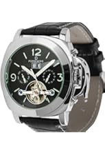 ESS Tourbillon Style Black Leather Aviator Date Automatic Mechanical Mens Watch WM343