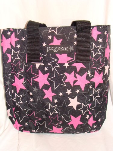 Jansport Tote Bag Black with Big Pink Stars