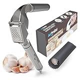 U.RProchef Stainless Steel Garlic Press - Set of Heavy Duty Crusher and Silicon Roller for Peeling Clove Skin. Free Cleaning Brushes