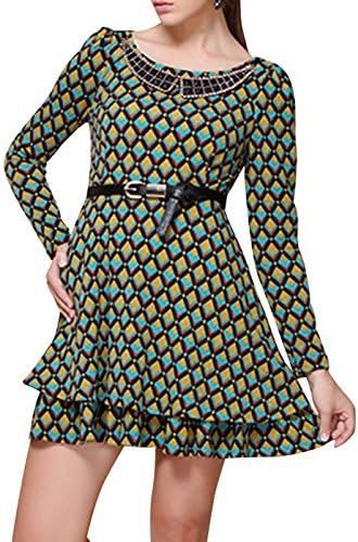 YIDANISI Women's Fashion Long Sleeves Plaid Slim Fit Short Dress Brown-M