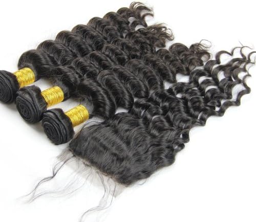 ALI HOT Hair Grade 5A 1 Piece Lace Top Closure 18inch with 3Pcs Hair Bundles 20inch,4pcs/lot,Remy Virgin Brazilian Hair Extension, Deep Wave