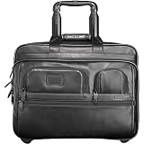 Tumi Alpha Deluxe Leather Wheeled Brief with Laptop Case Black