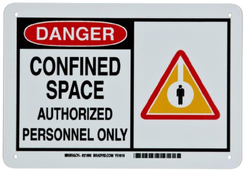 Brady 21866 7 Height, 10 Width, B-401 Plastic, Black And Red On White Color Alert Sign, Legend Danger, Confined Space Authorized Personnel Only (With Picto)