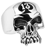 Stainless Steel LUCKY 13 SKULL RING Ring (Available in Sizes 10 to 14)