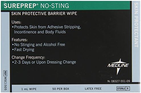 Medline Wipe Protectant Skin Sureprep No-sting, 50 Count