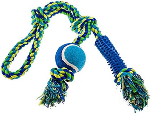 Rope Ball Dog Toy with Tug Rope 21" Long | Cotton Rope comes with Tennis Ball and Chew Bar | Perfect to Entertain and Exercise Medium to Large Dogs