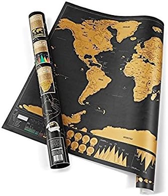 Deluxe World Scratch Map - Sophisticated &amp; Stylish Wall Decoration To Share Your Travel Adventures - Colour Coded With Geographical Details &amp; Fascinating Infographics - Perfect Gift For Travel Lovers