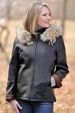 Women's Marie Claire Leather Jacket with Coyote Fur Trim