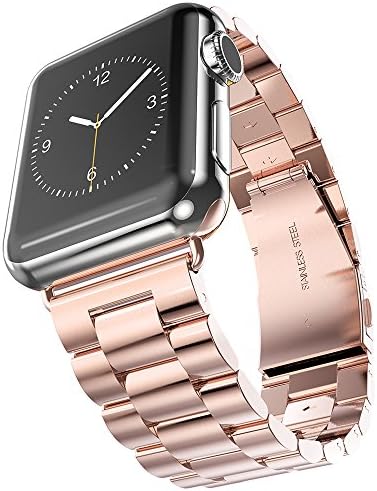 Apple Watch Band, 38mm Premium Stainless Steel Watch Strap, Metal Link Bracelet Watch Strap, Wrist Band Replacement Straight End Solid Links with Fold-over Safety Clasp Closure for Apple Watch 38mm (Rose Gold)
