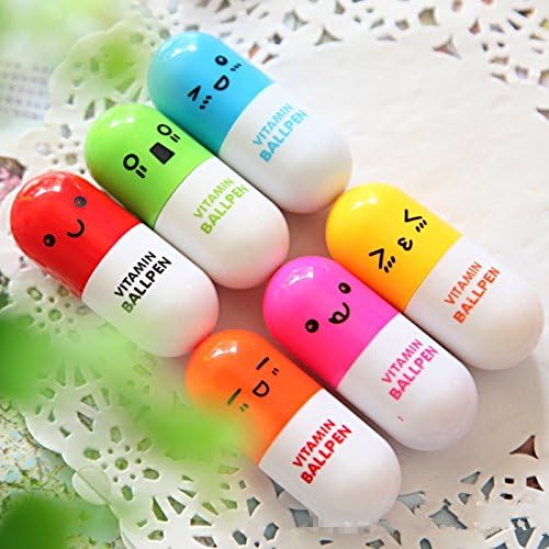 Lovingmei 6/2460/120PCS Smiling Face Pill Shape Ballpoint Pen Cute Cartoon Favor Retractable Ball Pen (6PCS)
